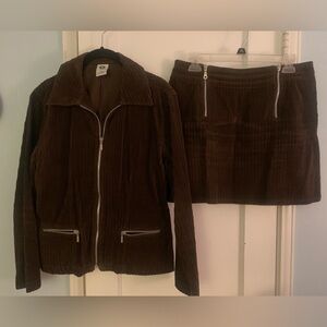 Ellemenno Vintage 90s Y2K Dark Brown Corduroy Jacket M & Mini Skirt 11